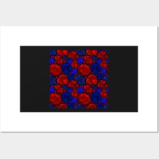 Beautiful Red and Blue Floral Fashion Print Posters and Art